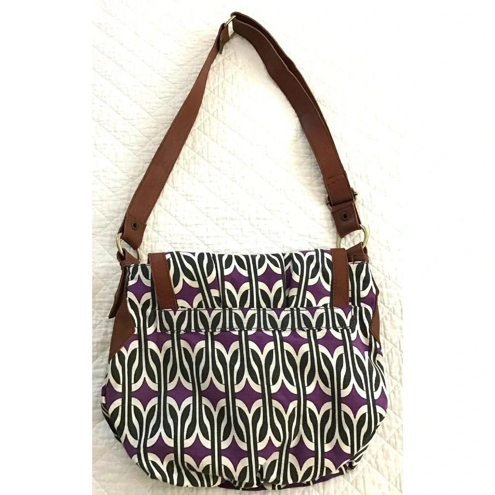 Anthropologie Deux Lux Purple Floral Canvas Crossbody Bag Whimsical Y2K Hobo